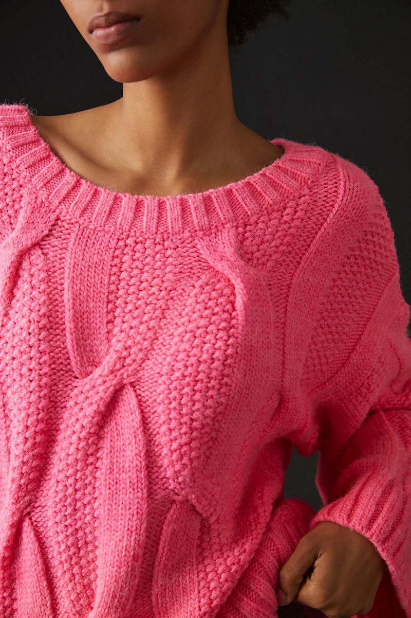 Maeve Wide Neck Oversized Cable Knit Sweater