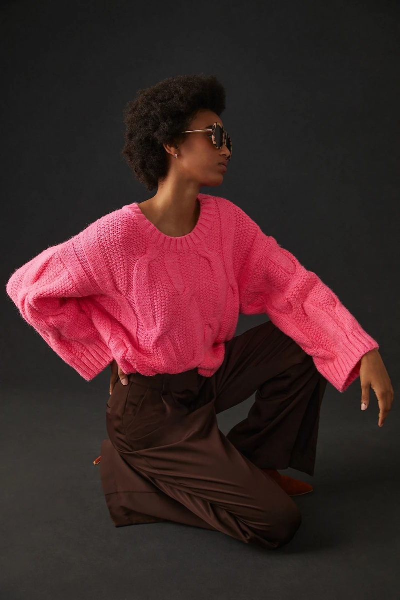 Maeve Wide Neck Oversized Cable Knit Sweater