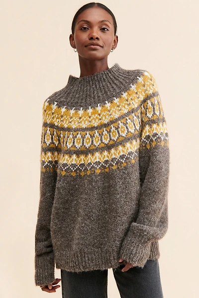 Moon River Fair Isle Mock Neck Sweater