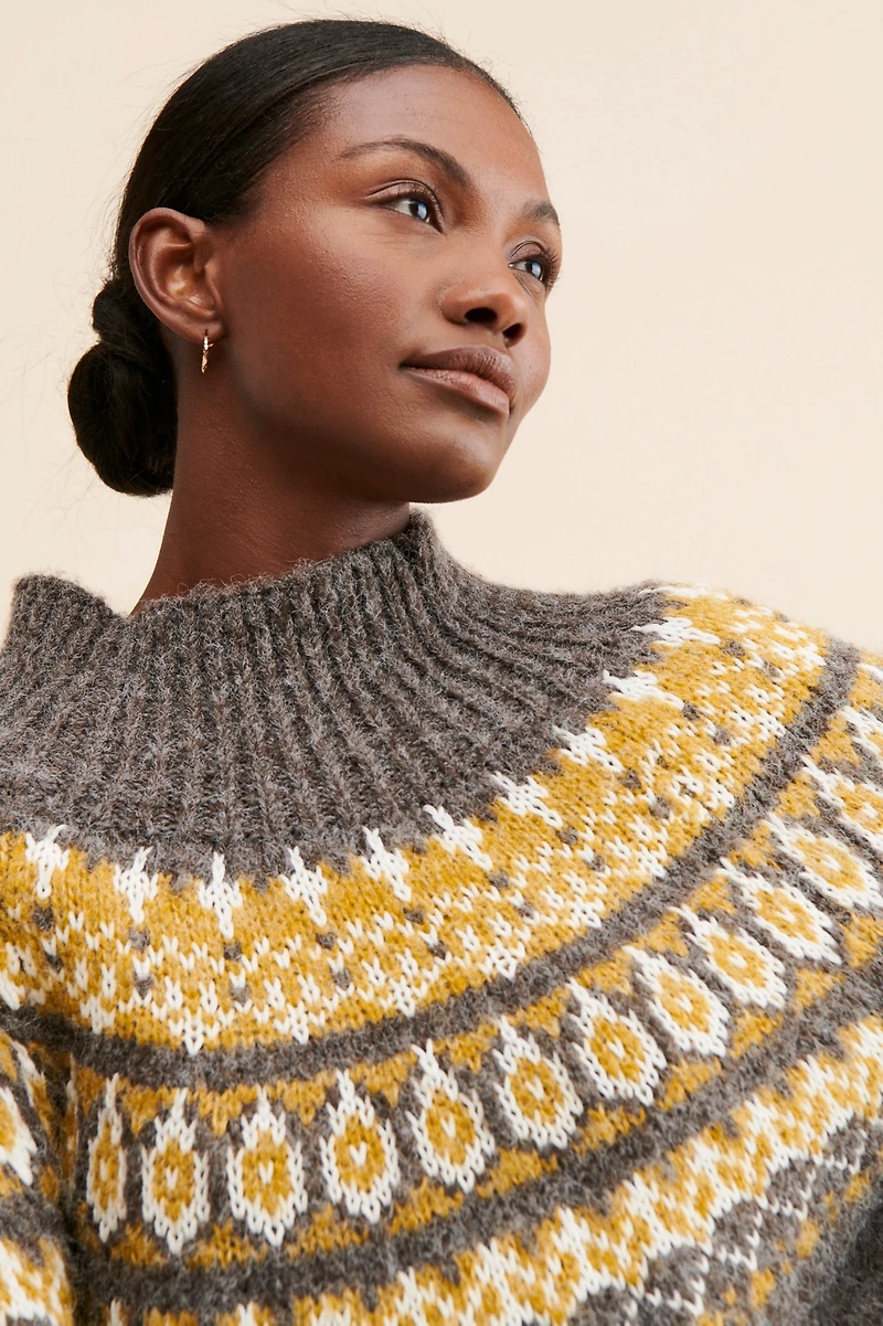 Moon River Fair Isle Mock Neck Sweater