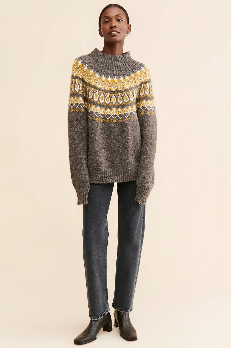 Moon River Fair Isle Mock Neck Sweater