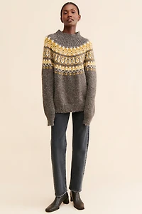 Moon River Fair Isle Mock Neck Sweater