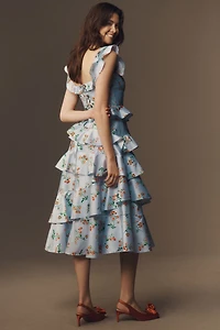 BHLDN Sydney Corset Fit-and-Flare Taffeta Midi Dress