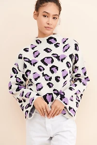Moon River Leopard Funnel Neck Sweater