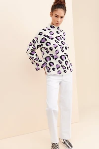 Moon River Leopard Funnel Neck Sweater