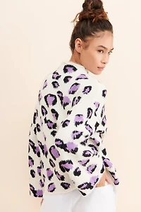 Moon River Leopard Funnel Neck Sweater