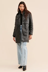 Avec Les Filles Oversized Vegan Leather Shirt Jacket