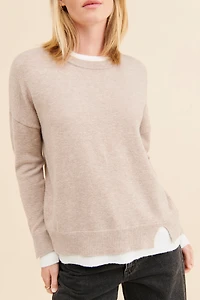 Flat White Layered Crew Neck Sweater