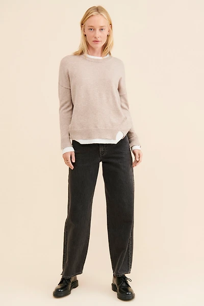 Flat White Layered Crew Neck Sweater