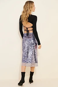 Sequin Lace Midi Skirt
