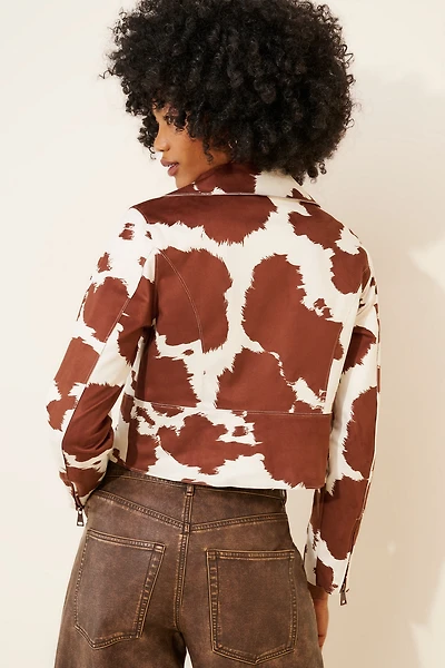 Hutch Cow Print Vegan Suede Moto Jacket
