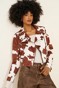 Hutch Cow Print Vegan Suede Moto Jacket