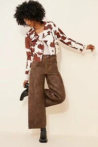 Hutch Cow Print Vegan Suede Moto Jacket