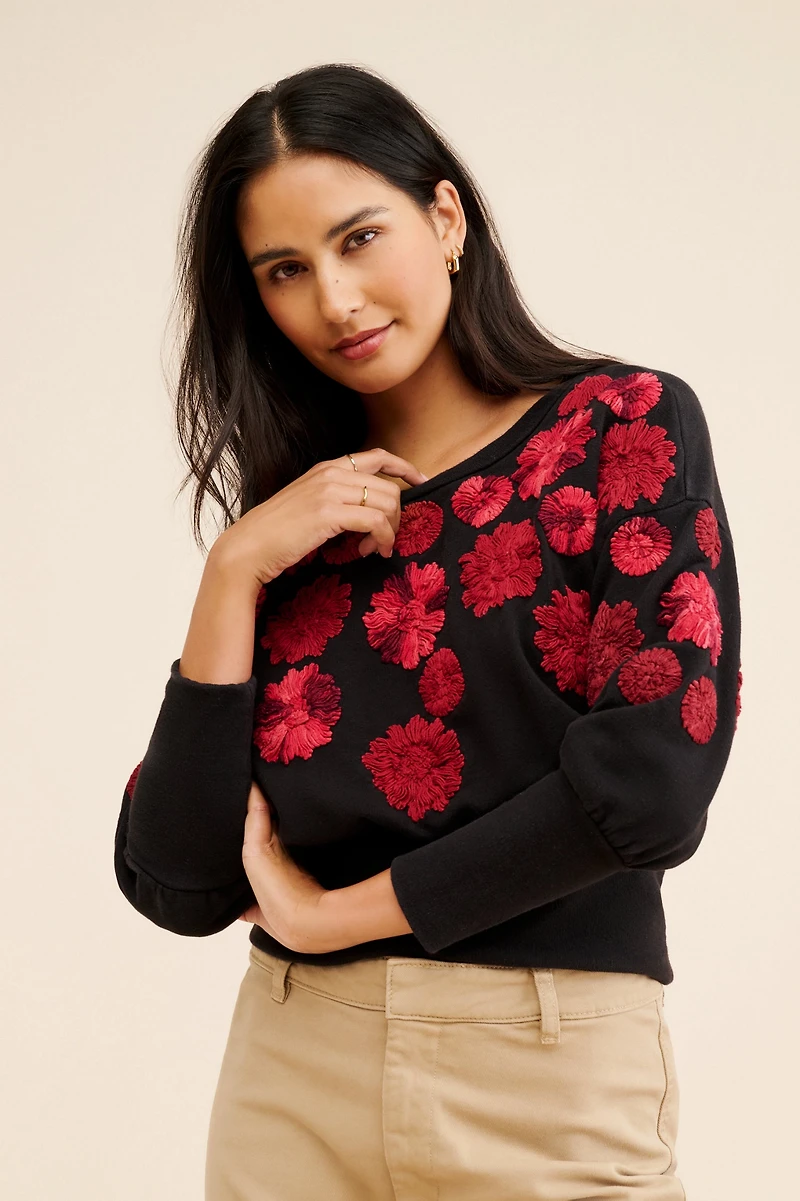 Maeve Floral Embroidered Sweatshirt