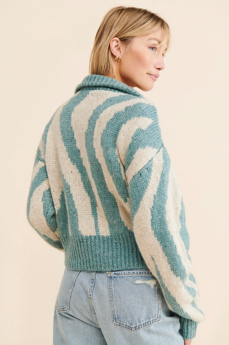 Moon River Zebra Patterned Polo Zip