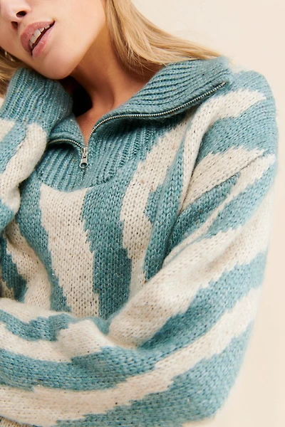 Moon River Zebra Patterned Polo Zip