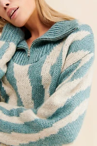 Moon River Zebra Patterned Polo Zip