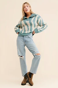 Moon River Zebra Patterned Polo Zip