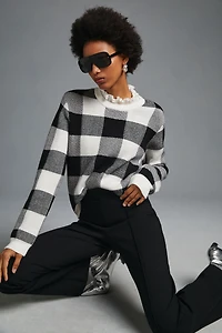 English Factory Plaid Ruffle-Collar Pullover