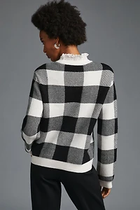 English Factory Plaid Ruffle-Collar Pullover