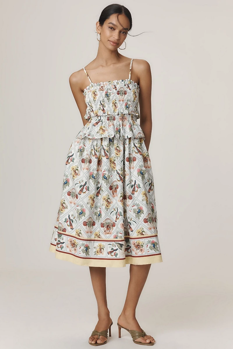 Smocked Peplum Midi Dress