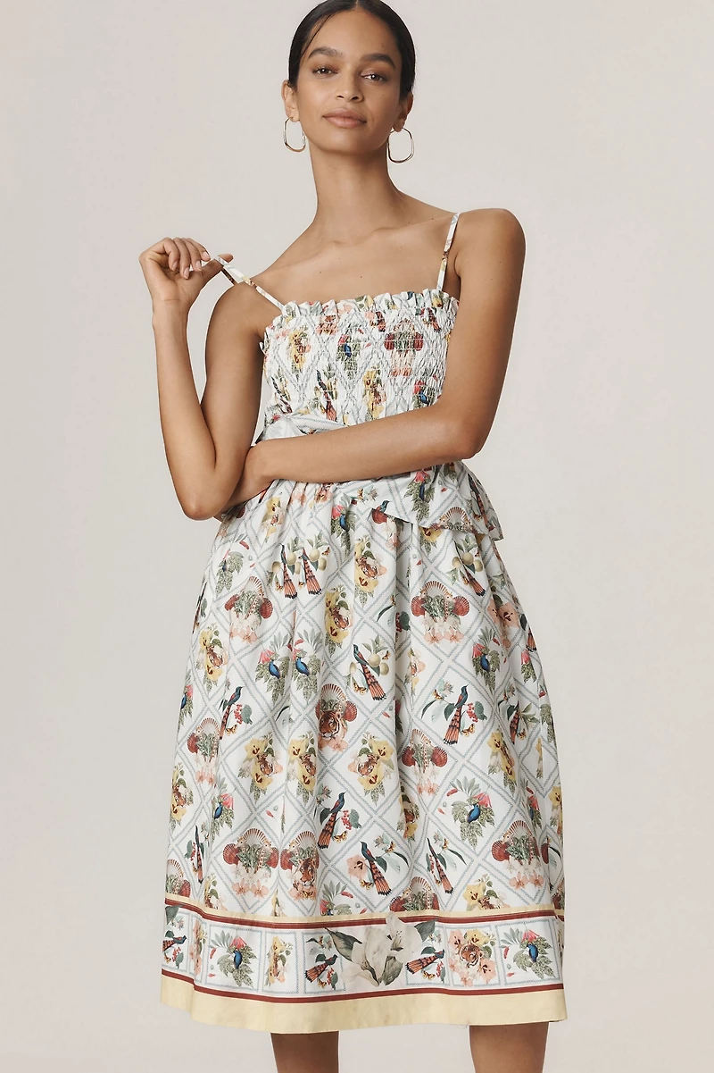 Smocked Peplum Midi Dress