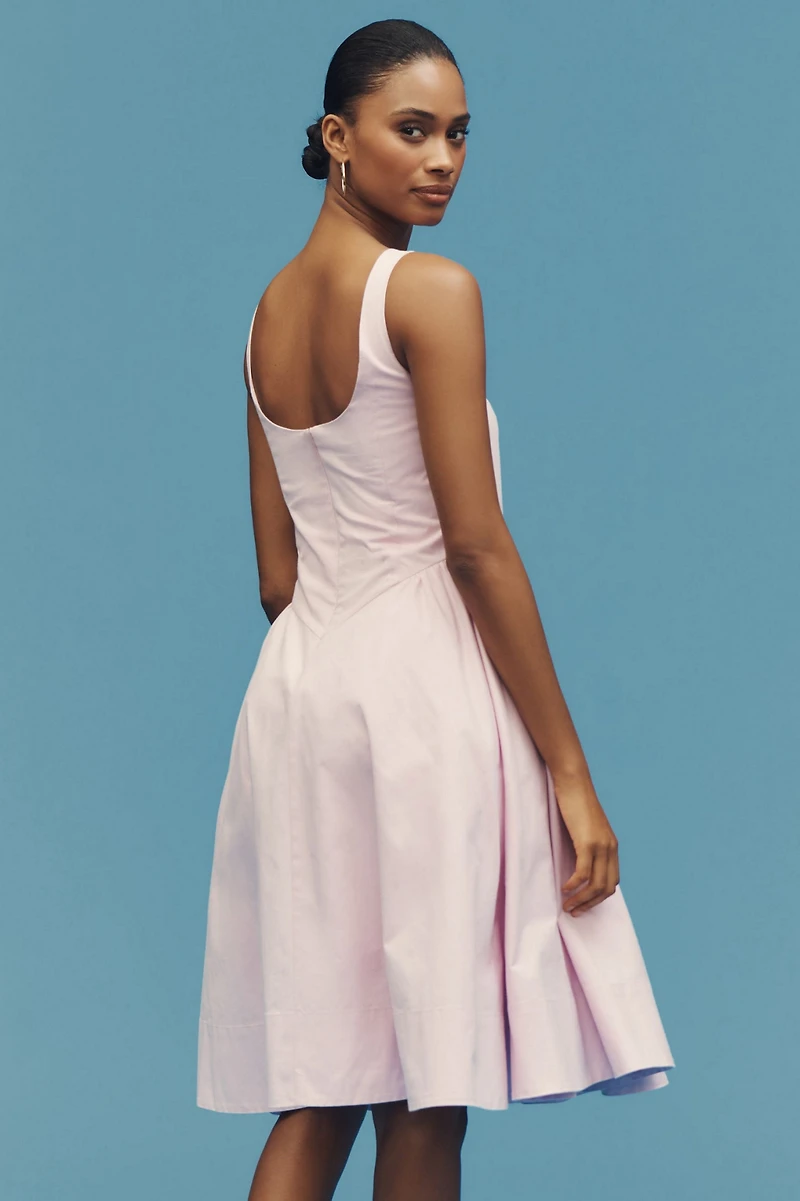 Sleeveless Scoop-Neck Basque-Waist Midi Dress