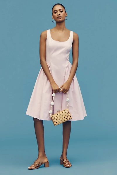 Sleeveless Scoop-Neck Basque-Waist Midi Dress