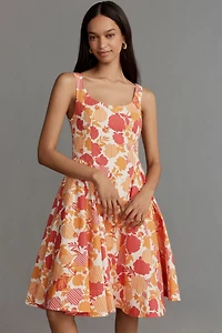 Sleeveless Scoop-Neck Basque-Waist Midi Dress