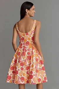 Sleeveless Scoop-Neck Basque-Waist Midi Dress