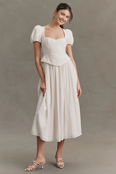 BHLDN Puff Sleeve Corset Fit & Flare Maxi Dress