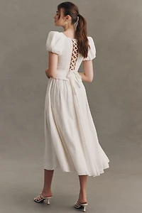 BHLDN Puff Sleeve Corset Fit & Flare Maxi Dress