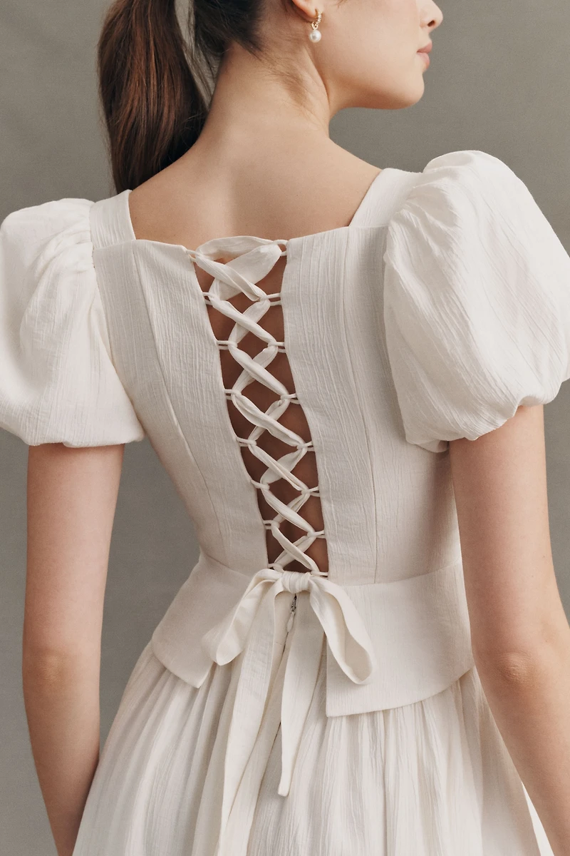 BHLDN Puff Sleeve Corset Fit & Flare Maxi Dress