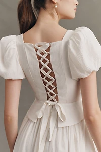 BHLDN Puff Sleeve Corset Fit & Flare Maxi Dress