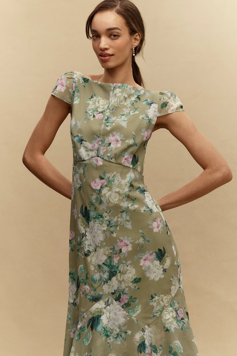 BHLDN Margot Cap-Sleeve Chiffon Maxi Dress