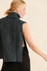 Moon River Turtleneck Side Slit Cable Knit Vest