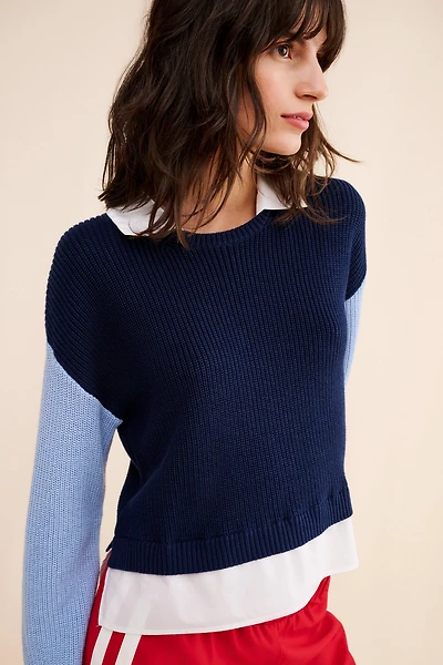 525 Twofer Collared Pullover Sweater