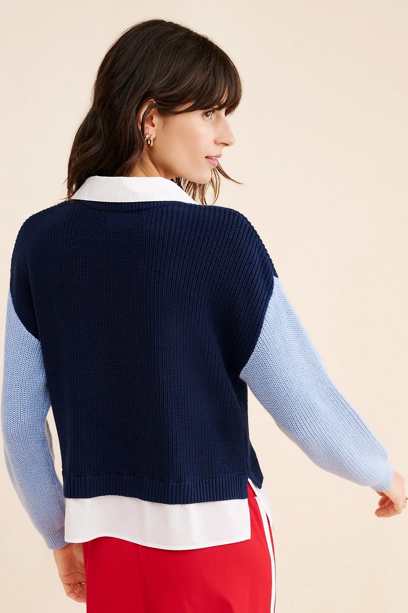 525 Twofer Collared Pullover Sweater