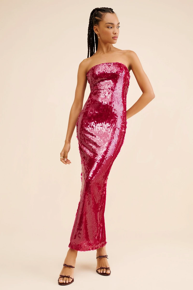 If By Sea Sequined Strapless Maxi Dress
