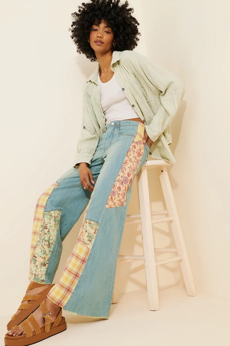 Pilcro The Adi Mid-Rise Relaxed Flare Jeans: Patchwork Edition