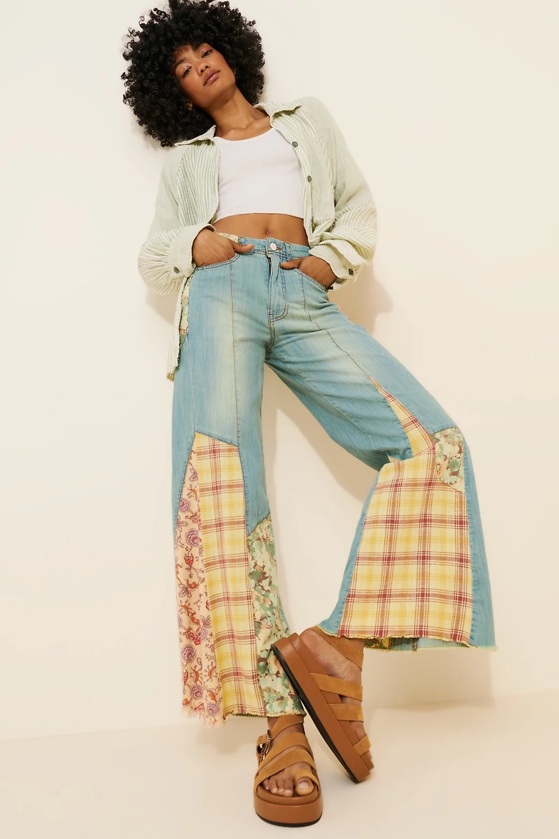Pilcro The Adi Mid-Rise Relaxed Flare Jeans: Patchwork Edition