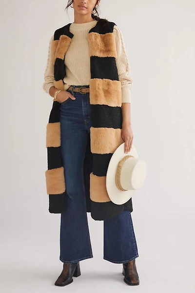 Striped Faux Fur Vest