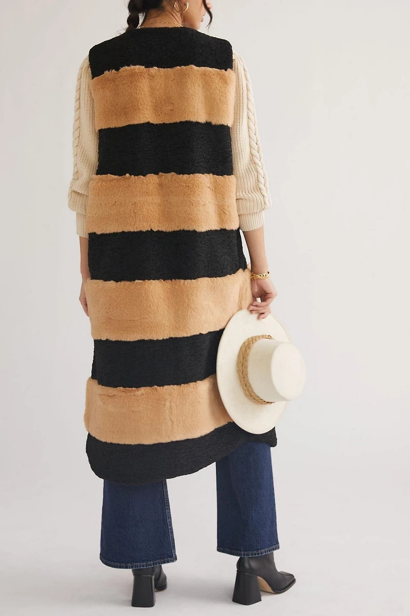 Striped Faux Fur Vest