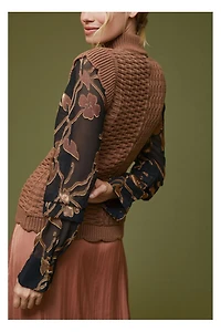 Current Air Floral Contrast Turtleneck Top