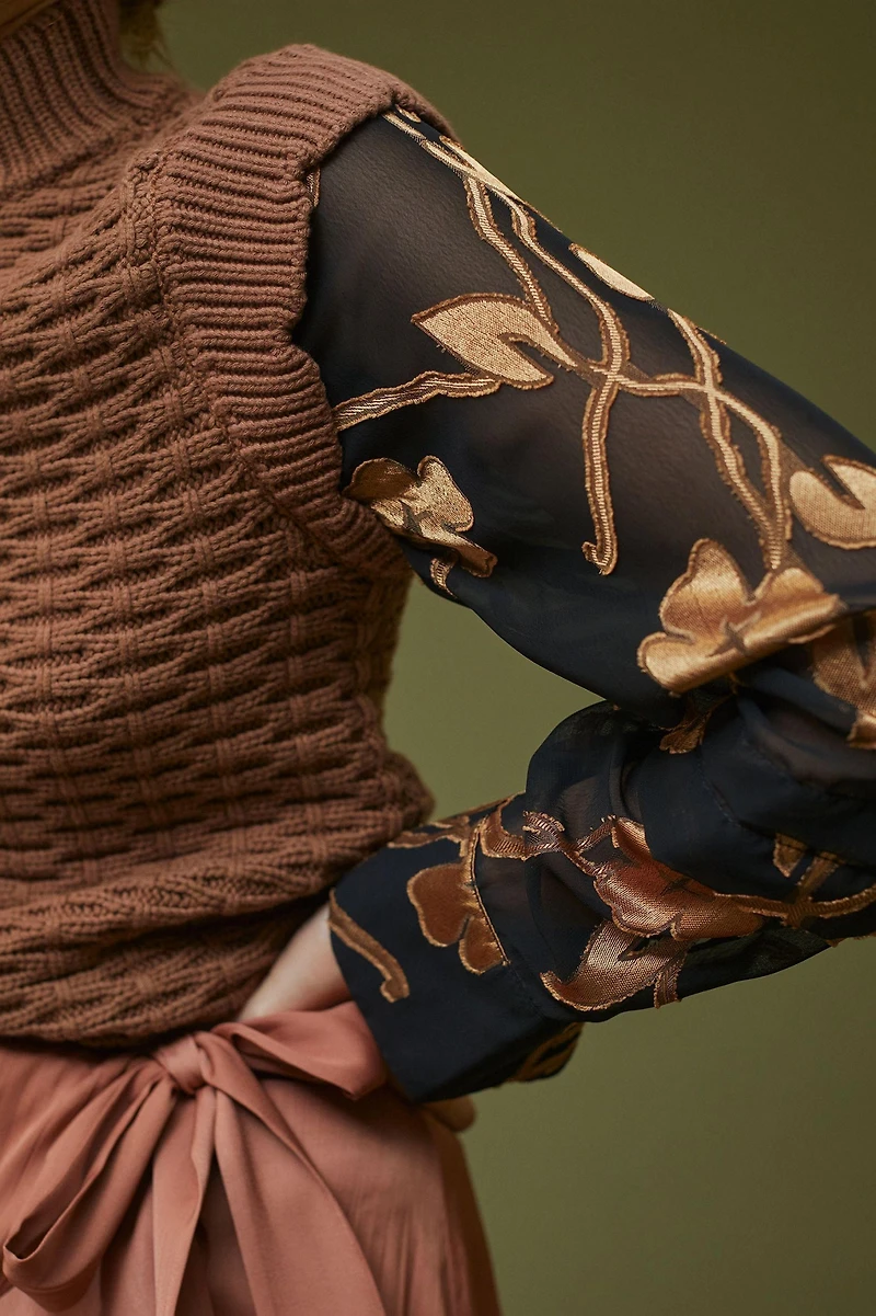 Current Air Floral Contrast Turtleneck Top