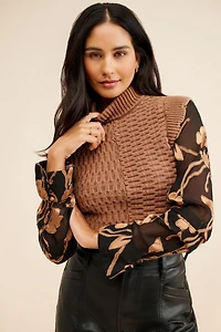 Current Air Floral Contrast Turtleneck Top