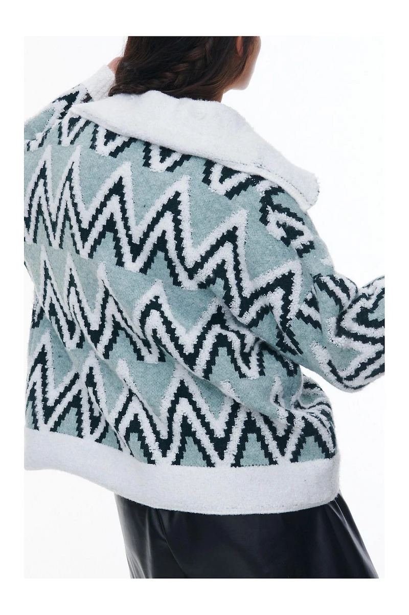 Flat White Zig-Zag Sherpa Jacket