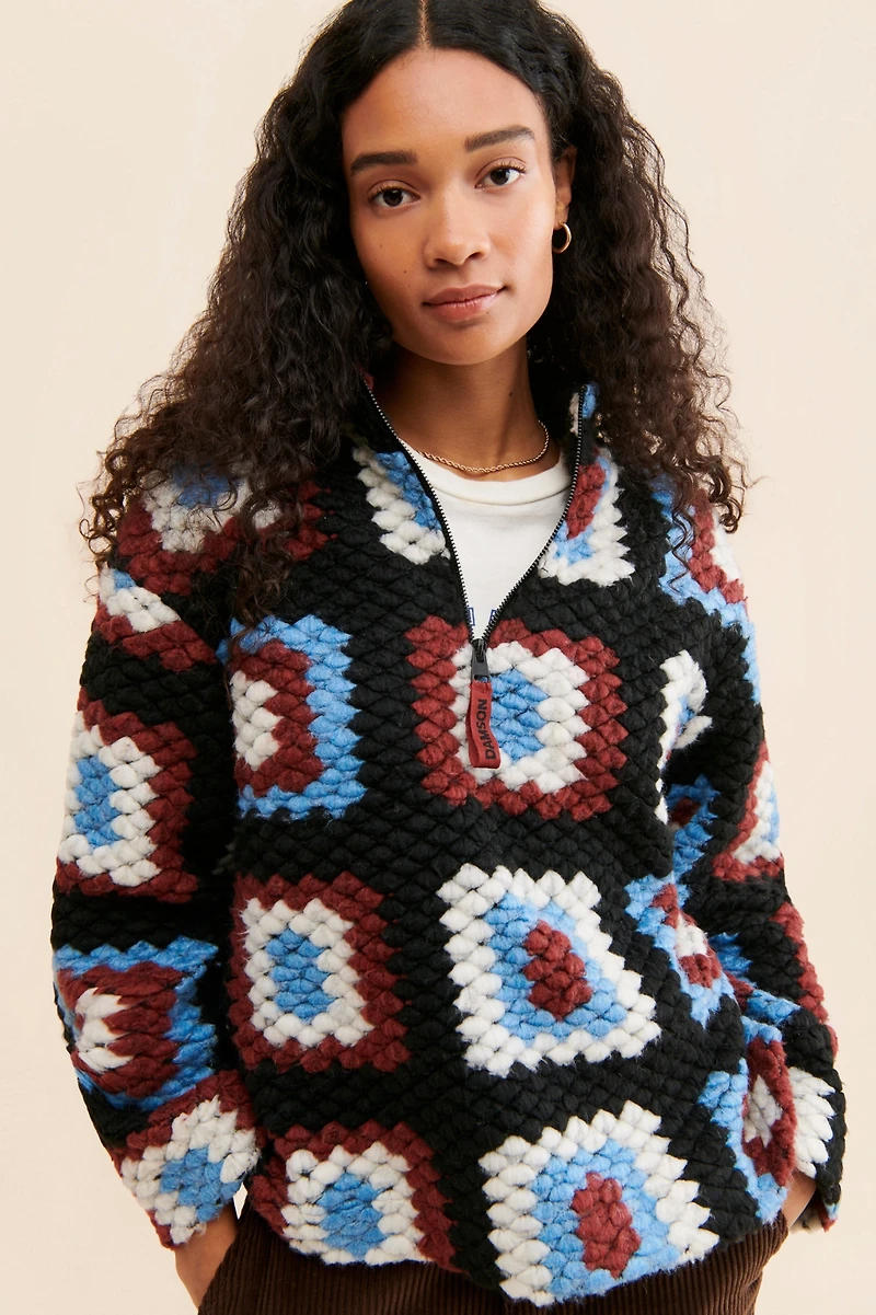 Damson Madder Agnes Crochet Half-Zip Pullover
