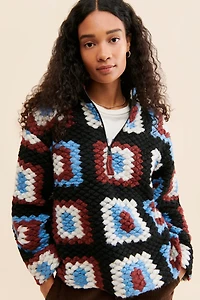 Damson Madder Agnes Crochet Half-Zip Pullover