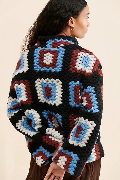 Damson Madder Agnes Crochet Half-Zip Pullover